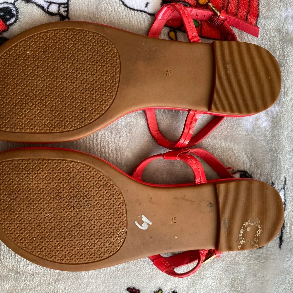 Tory Burch Dillan‎ Ruby Jewel Patent Leather Flat Sandal size 7.5